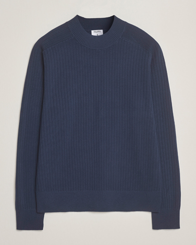 Filippa K Cotton Merino Knitted Mock Neck Sweater Dusk Blue – Blu