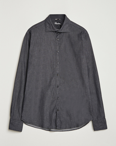 Stenströms Regular Fit Garment Washed Denim Shirt Black – Nero