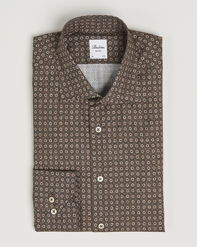 Stenströms Regular Fit Brushed Cotton Printed Shirt Brown – Marrone