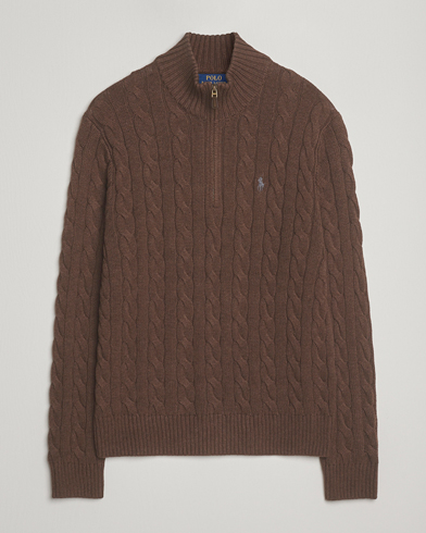 Polo Ralph Lauren Cotton Cable Half Zip Nutmeg Brown Heather – Marrone