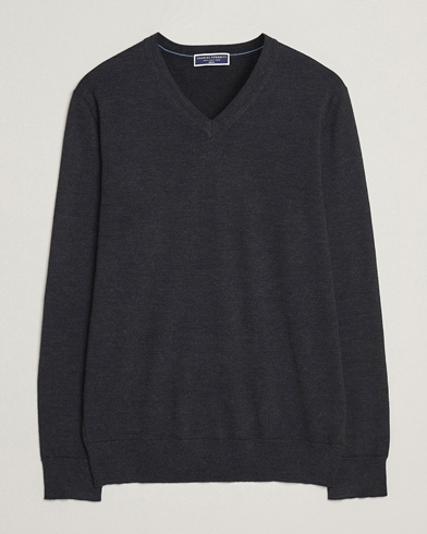 Charles Tyrwhitt Pure Merino V-Neck Jumper Dark Charcoal – Grigio