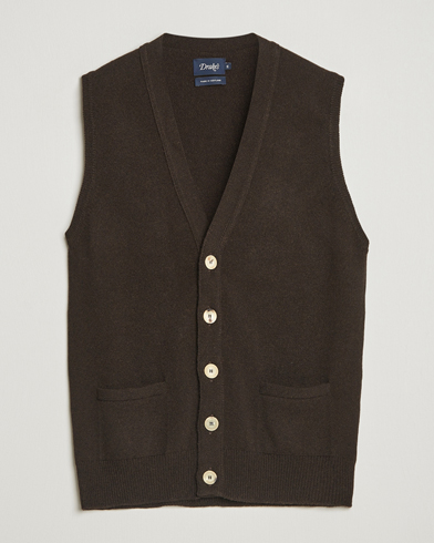 Drake's Lambswool Vest Cardigan Dark Brown – Marrone