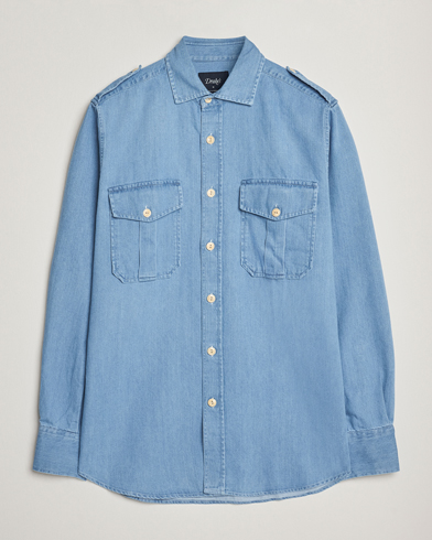 Drake's Denim Epaulette Shirt Blue – Blu