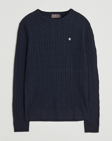 Morris Merino Cable O-Neck Navy – Blu