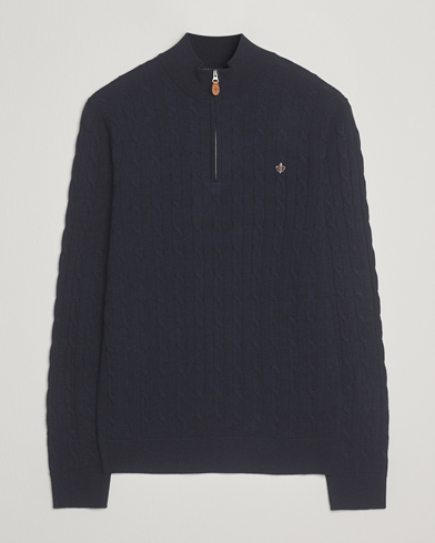 Morris Merino Cable Half Zip Navy – Blu