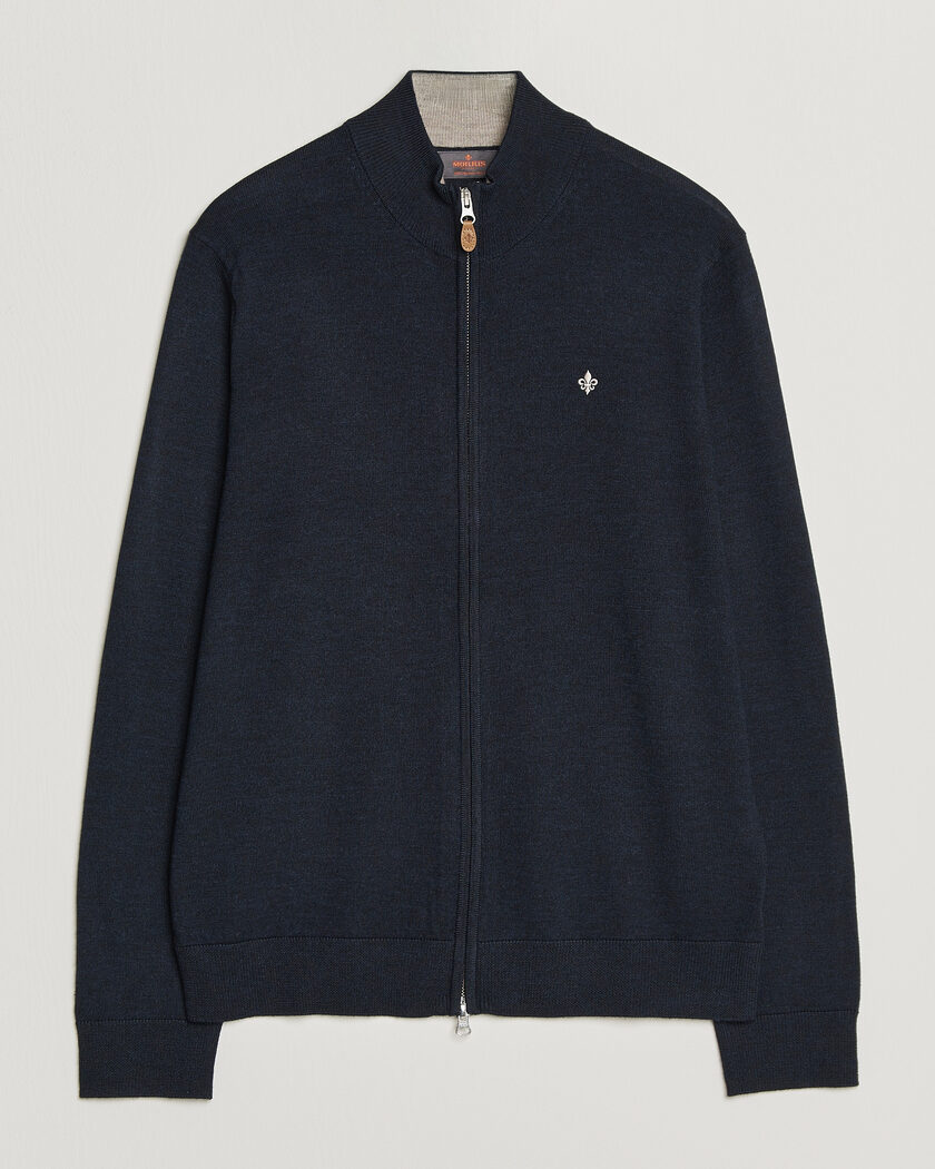 Morris Merino Full Zip Cardigan Navy – Blu