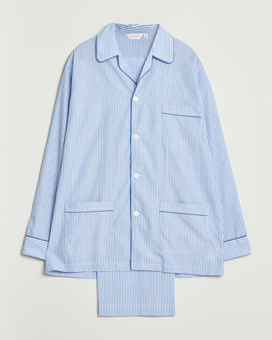 Derek Rose Striped Piped Cotton Pyjama Set Blue/White – Blu
