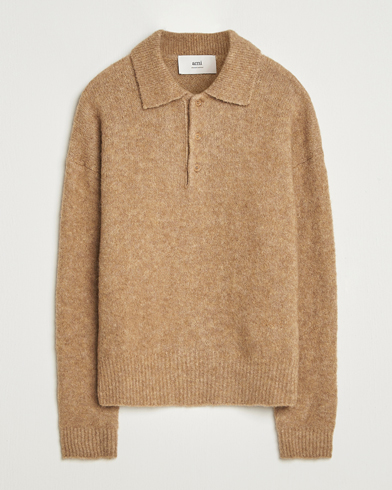AMI Signature Alpaca Knitted Polo Camel