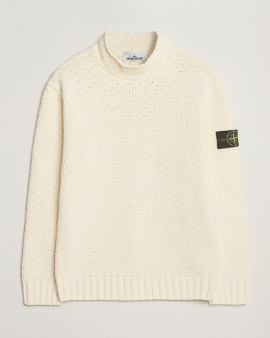 Stone Island Cotton Chenille Knitted Mock Neck Ivory – Bianco
