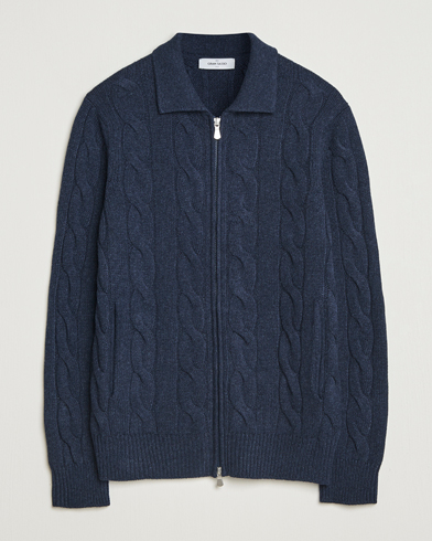 Gran Sasso Wool/Cashmere Cable Full Zip Navy Melange – Blu