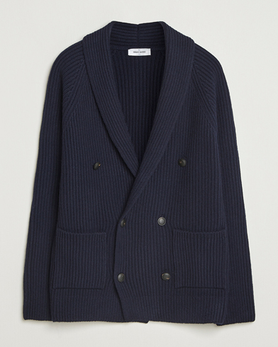 Gran Sasso Shawl Collar Heavy Knitted Wool Cardigan Navy – Blu