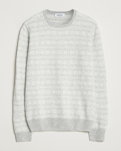 Gran Sasso Wool/Cashmere Fairisle Sweater Light Grey Melange – Grigio
