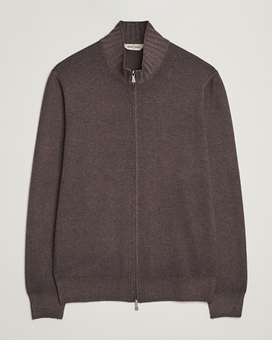 Gran Sasso Wool/Cashmere Washed Full Zip Brown Melange – Marrone