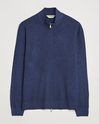 Gran Sasso Wool/Cashmere Washed Full Zip Navy Melange – Blu