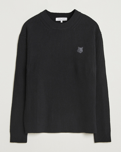 Maison Kitsuné Tonal Fox Head Wool Ribbed Sweater Black – Nero