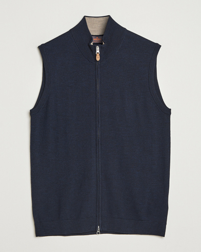 Morris Merino Zip Vest Navy – Blu