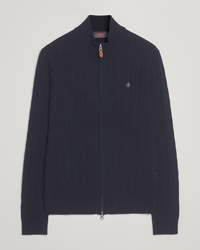 Morris Merino Cable Zip Cardigan Navy – Blu