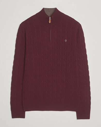 Morris Merino Cable Half Zip Wine Red – Rosso
