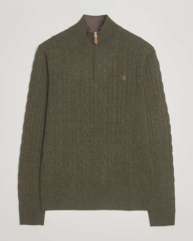 Morris Merino Cable Half Zip Olive – Verde