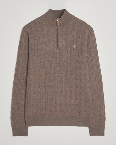 Morris Merino Cable Half Zip Light Brown – Marrone