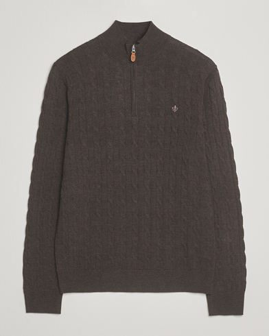 Morris Merino Cable Half Zip Dark Brown – Marrone