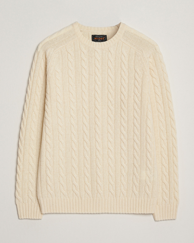 BEAMS PLUS Cable Crew Neck Sweater Off White – Bianco