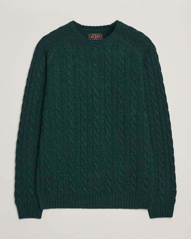 BEAMS PLUS Cable Crew Neck Sweater Bottle Green – Verde