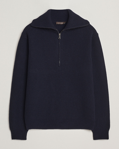Oscar Jacobson Mauritz Chunky Wool Half-Zip Navy – Blu