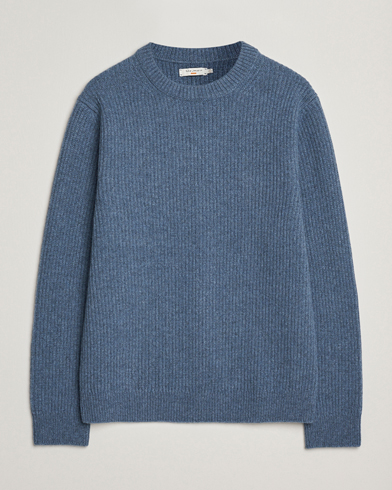 Nudie Jeans August Wool Rib Knitted Sweater Blue Melange – Blu