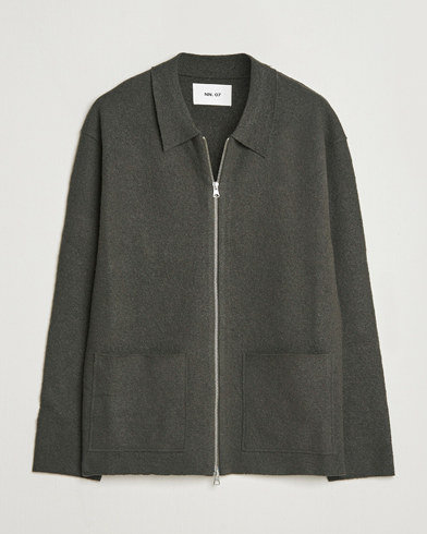 NN07 Jonas Boiled Wool Full Zip Dark Army – Grigio