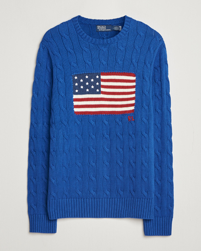 Polo Ralph Lauren Cotton Cable Flag Sweater Sapphire Star – Blu
