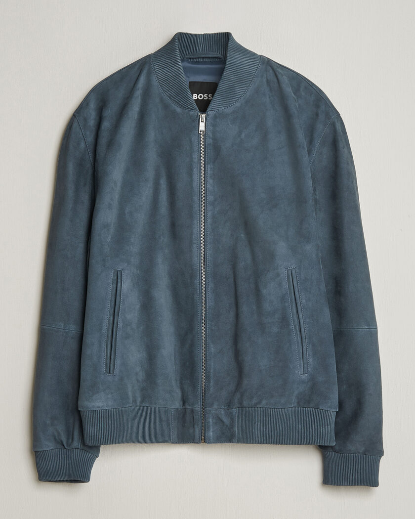 BOSS BLACK Muller Suede Jacket Open Blue – Blu