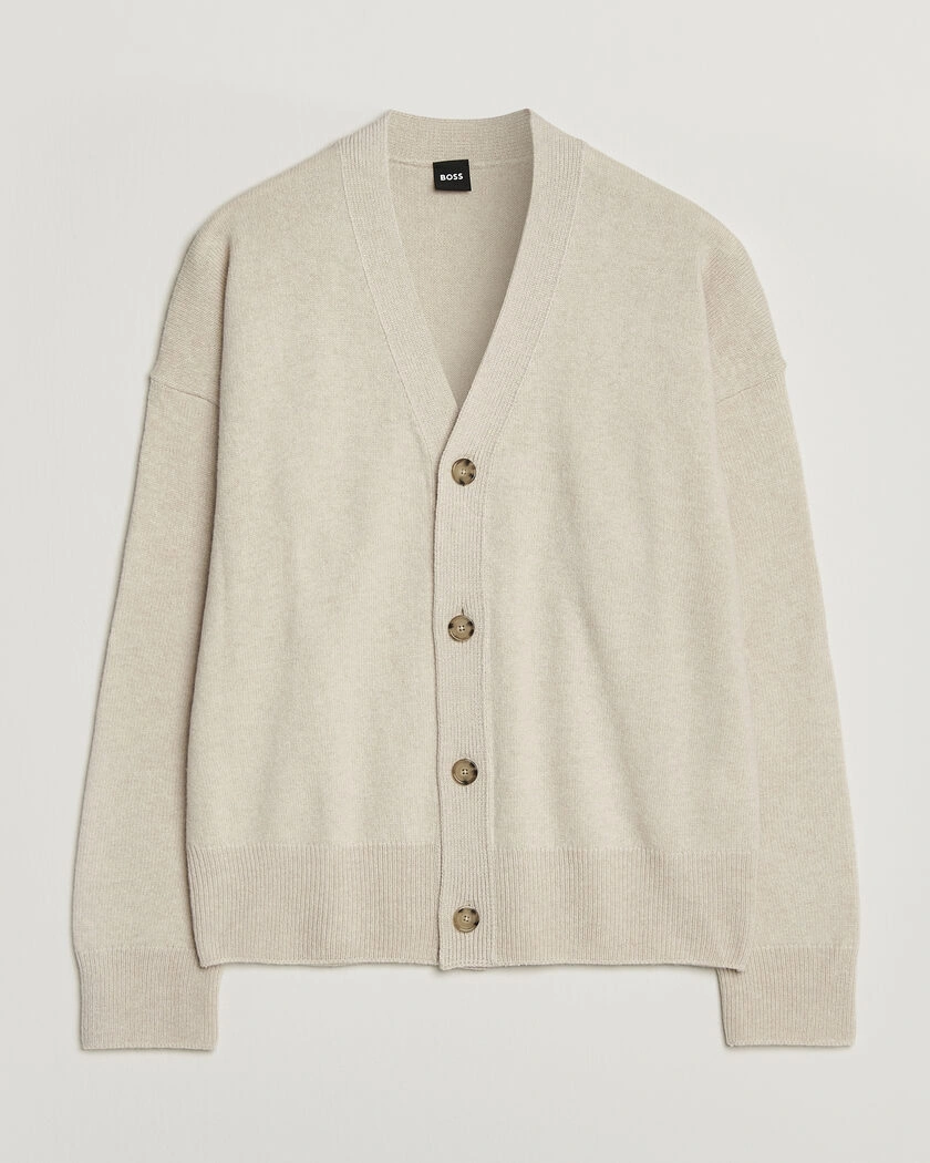 BOSS BLACK Ucone Wool Knitted Cardigan Open White – Beige