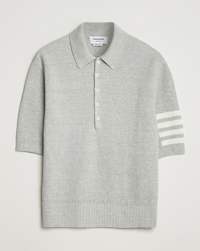 Thom Browne Textured 4 Bar Knitted Polo Light Grey – Grigio