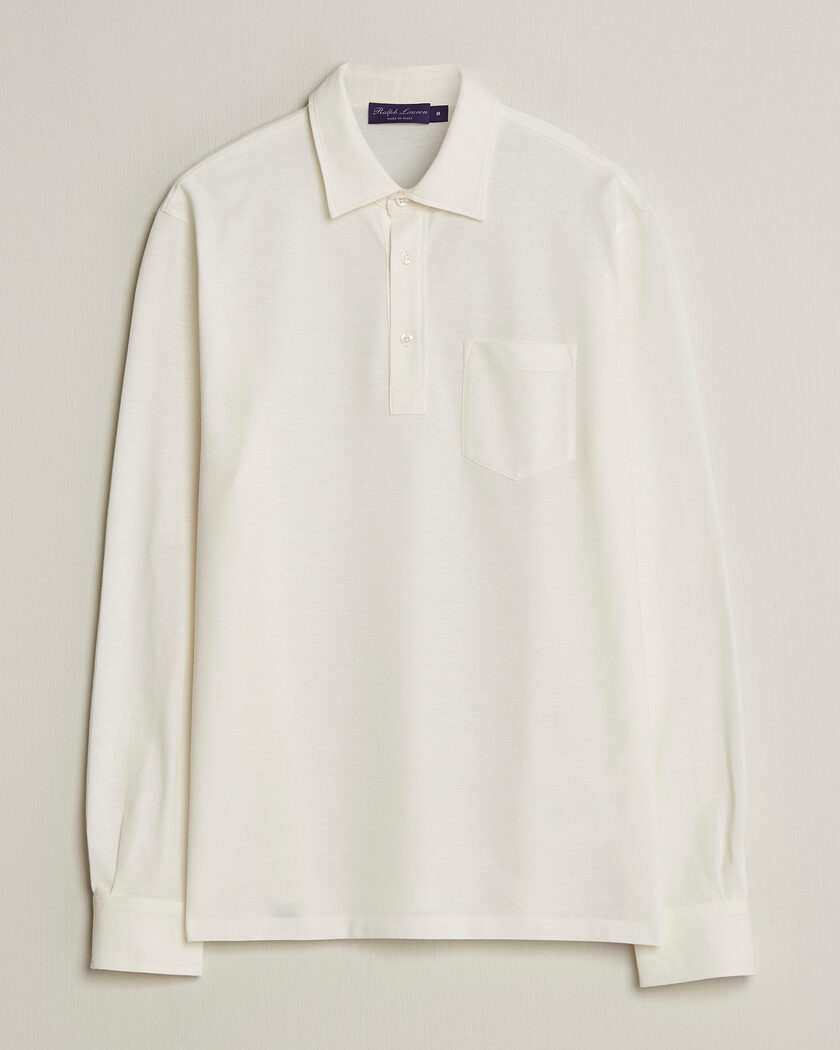 Ralph Lauren Purple Label Cotton/Cashmere Long Sleeve Polo Off White – Bianco