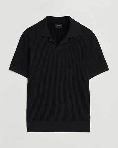 Brioni Knitted Rib Wool Polo Navy – Blu
