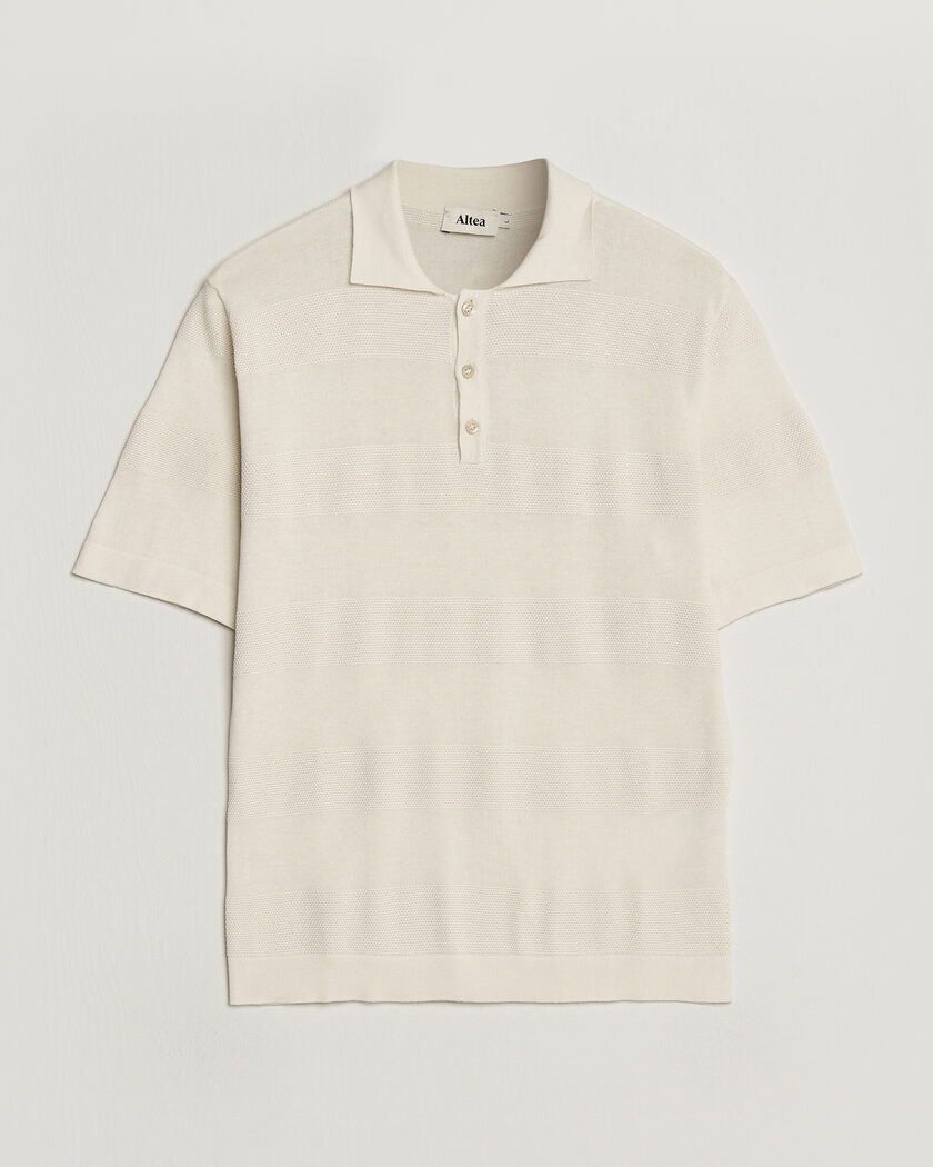 Altea Block Stripe Knitted Polo Off White – Bianco