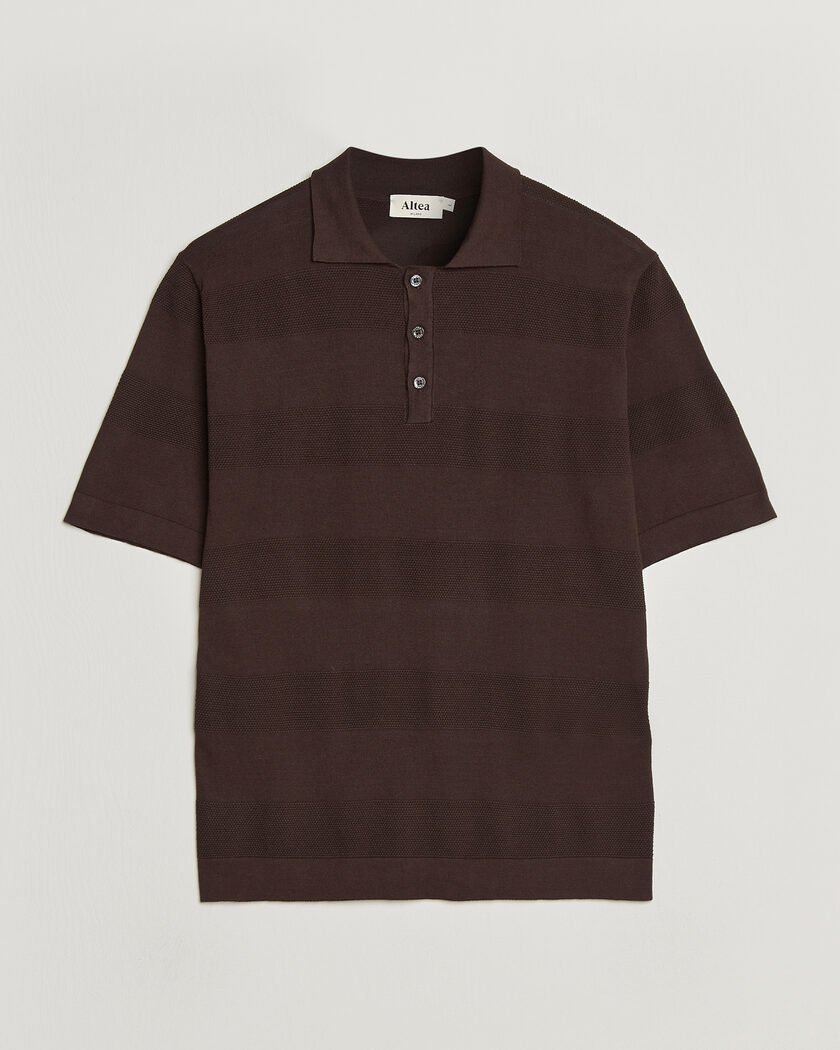 Altea Block Stripe Knitted Polo Dark Brown – Marrone
