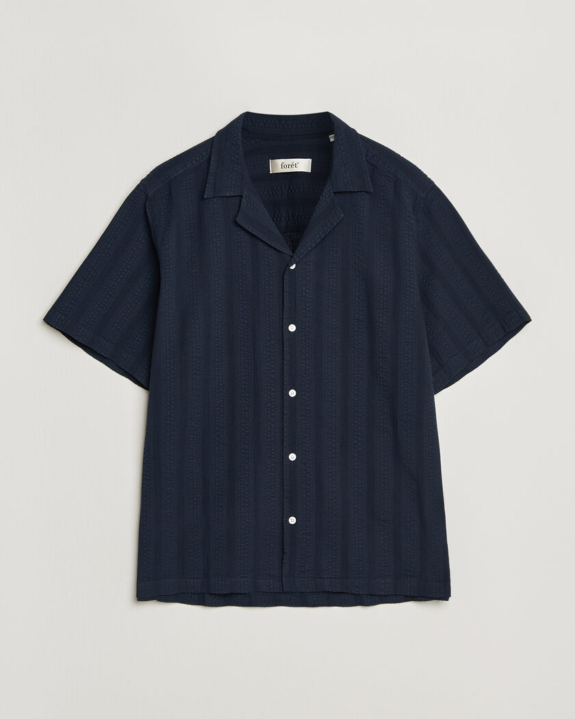 Forét Peer Jacquard Stripe Regular Fit SS Shirt Navy – Blu