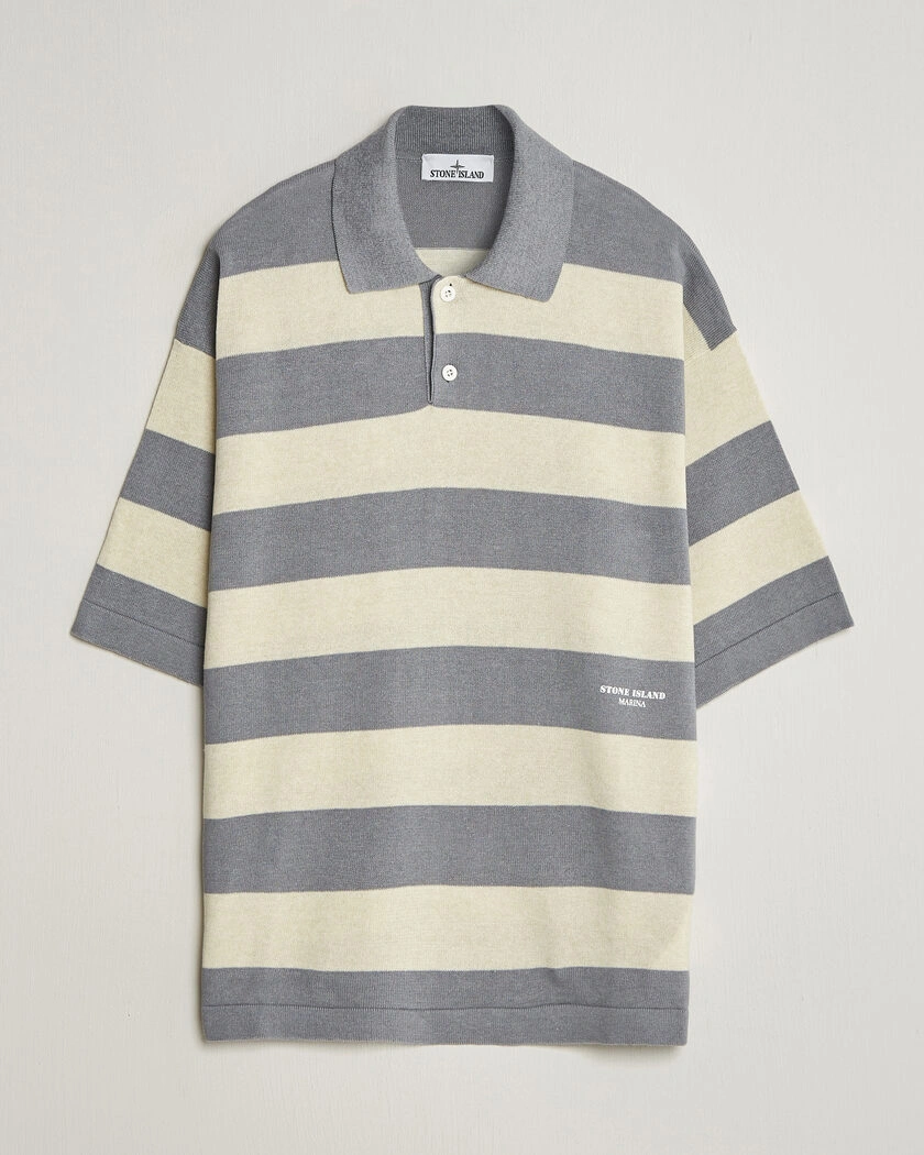 Stone Island Marina Knitted  Cotton/Linen Polo Ivory Melange – Grigio
