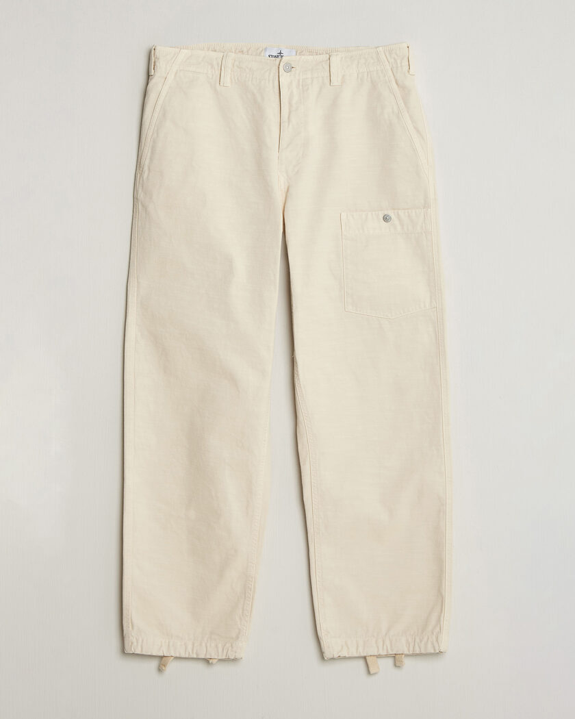 Stone Island Marina Cotton Twill Trousers Ivory – Bianco