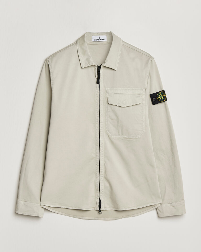 Stone Island Cotton Stretch Zip Overshirt Pearl Grey – Grigio