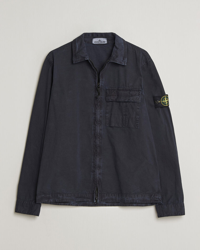 Stone Island Brushed Cotton Canvas Zip Overshirt Navy – Blu