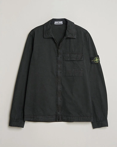 Stone Island Brushed Cotton Canvas Zip Overshirt Black – Nero