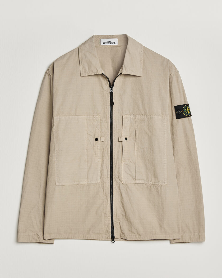 Stone Island Cotton Ripstop Zip Overshirt Desert – Beige