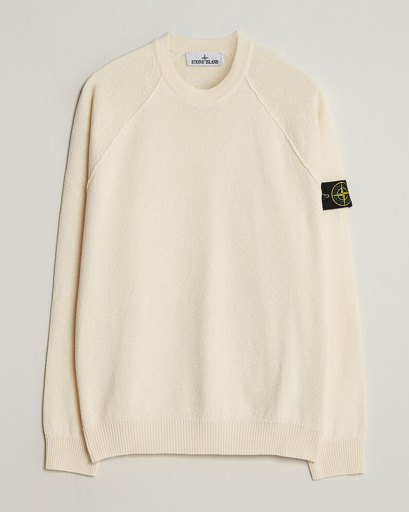 Stone Island Raw Hand Organic Cotton Crewneck Ivory – Bianco