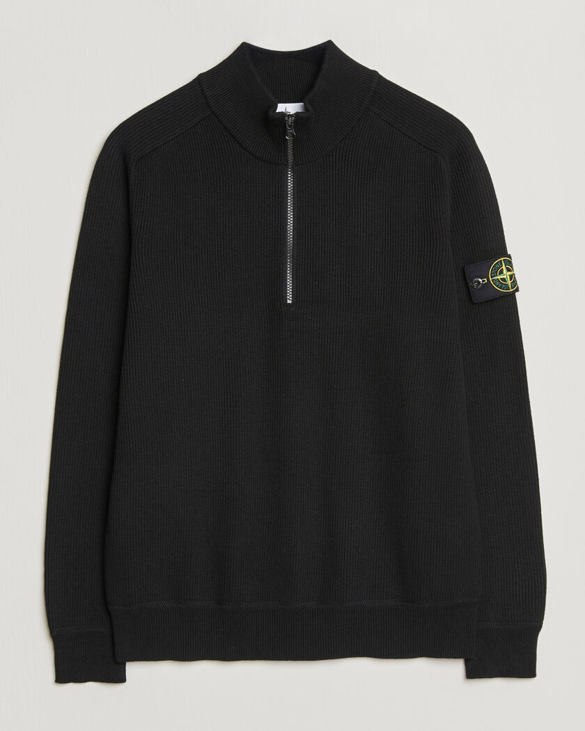Stone Island Ribbed Soft Organic Cotton Half Zip Black – Nero