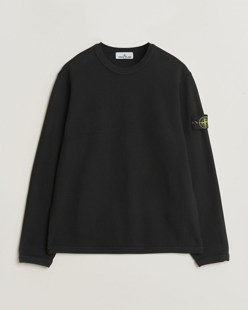 Stone Island Mesh Stitch Organic Cotton Fleece Crewneck Black – Nero
