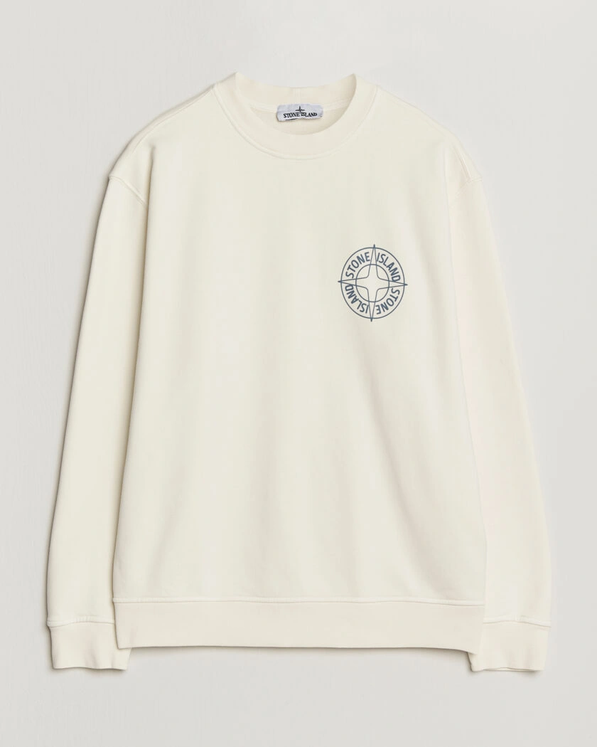 Stone Island Cotton Fleece Printed Logo Sweatshirt Ivory – Bianco