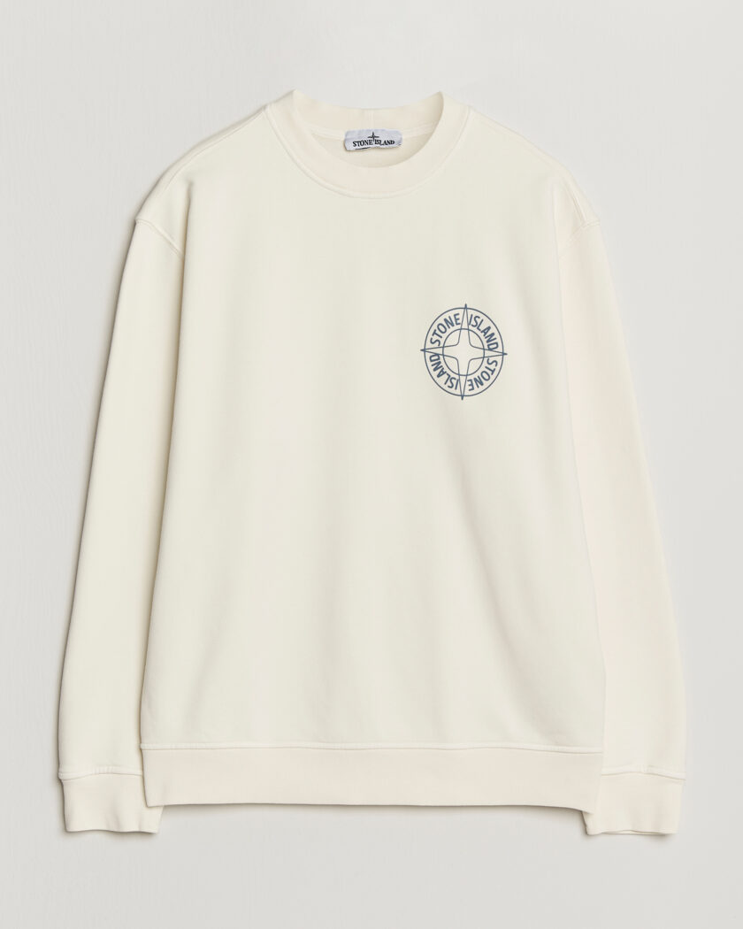 Stone Island Cotton Fleece Printed Logo Sweatshirt Ivory – Bianco